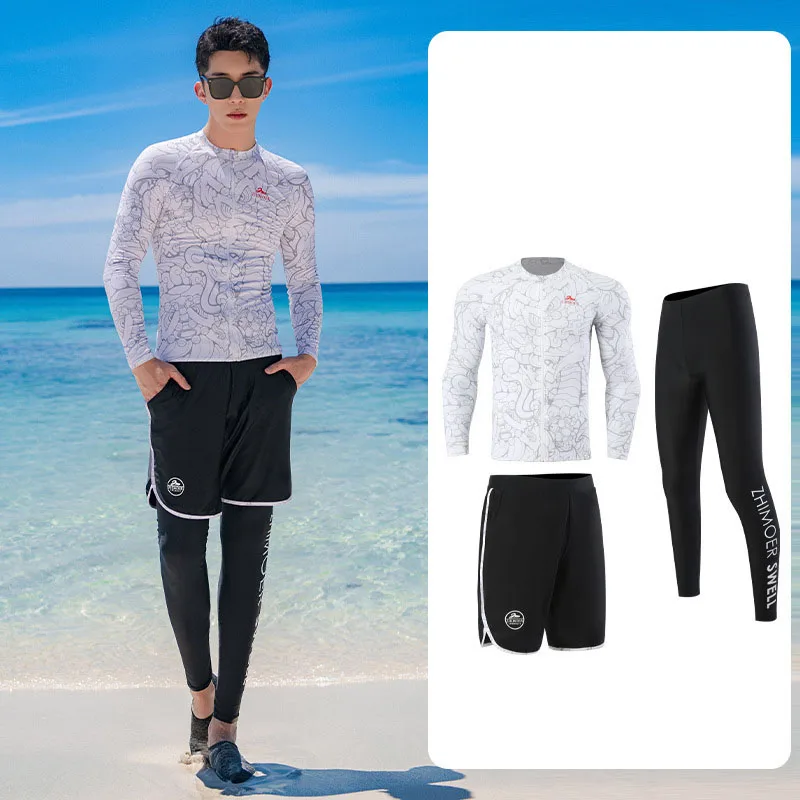 

Men's 3pcs/set Rash Guards Long Sleeve UV Sun Protection Quick Dry Swim Hiking Athletic Shirts+Pants+Leggings Dive Skins Wetsuit