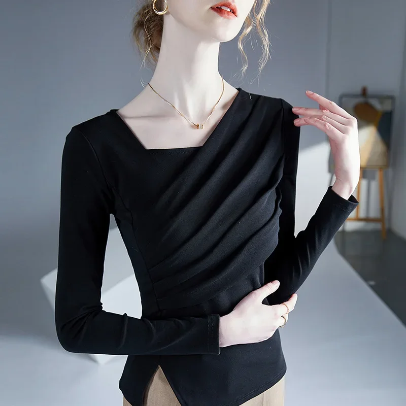 Весна 2023 женская футболка с длинным рукавом разумный дизайн стильный базовый