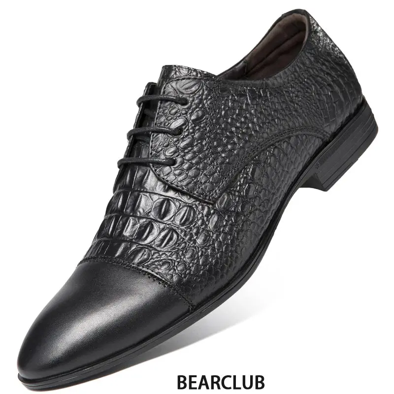 

BEARCLUB New Natural Skin Luxury Men Shoes Business Dress Shoes High Quality Fashion Footwear Lace Up Classic Zapatos De Hombre