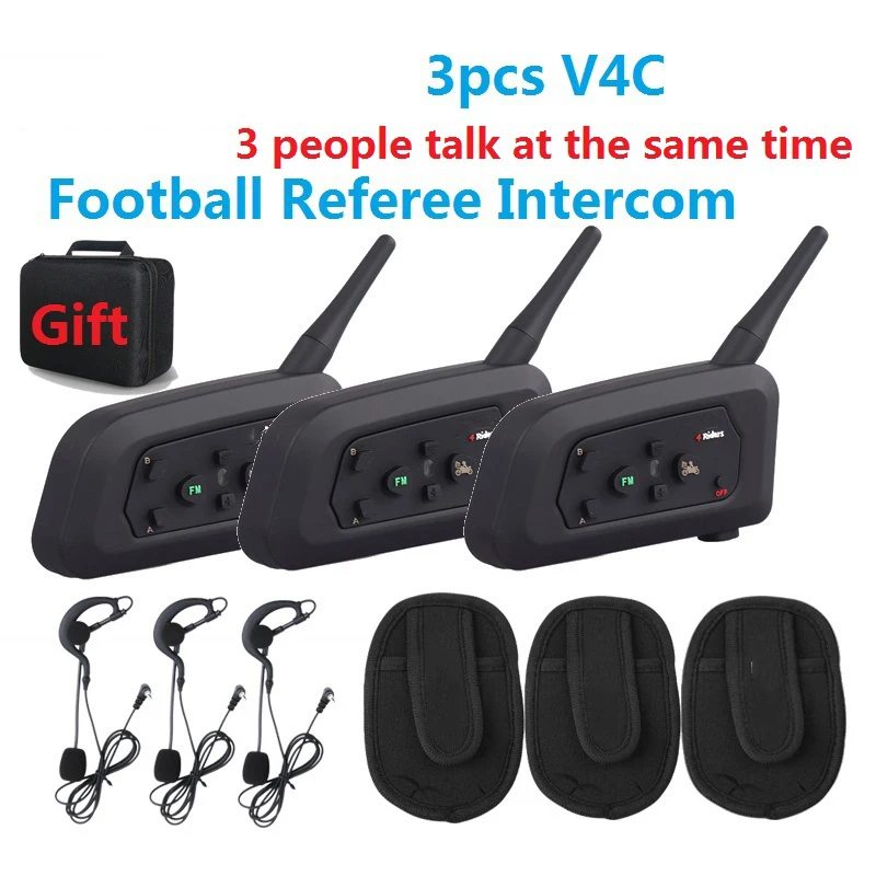 

Гарнитура для футбольного судьи V4 V4C, 1200 м, полностью дуплексное Bluetooth переговорное устройство для одновременной связи для 3 тренера