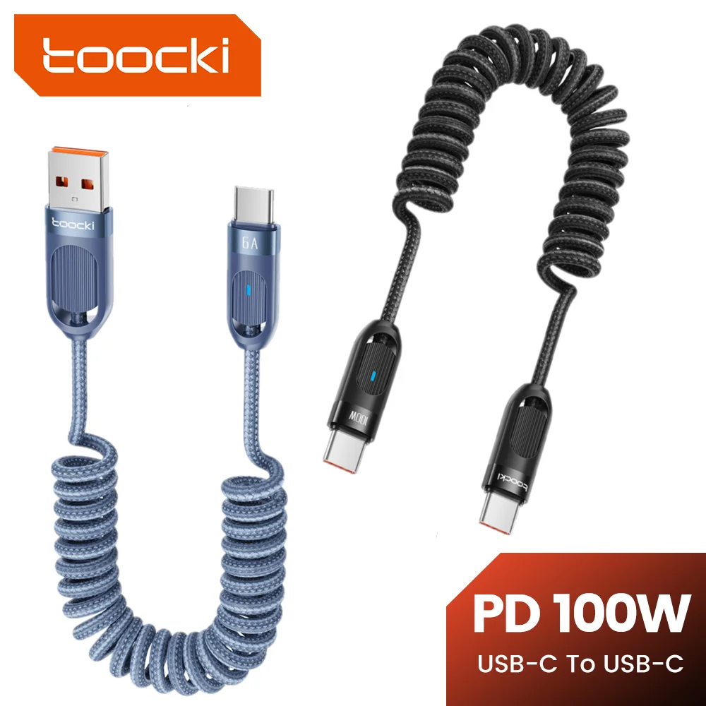 Toocki 100 Вт Тип C Пружинный кабель для быстрой зарядки ...