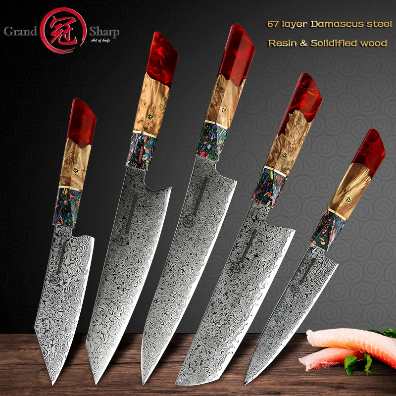 S Real Damascus Knife Aus-10 Steel Chef Utility Knives Meat 