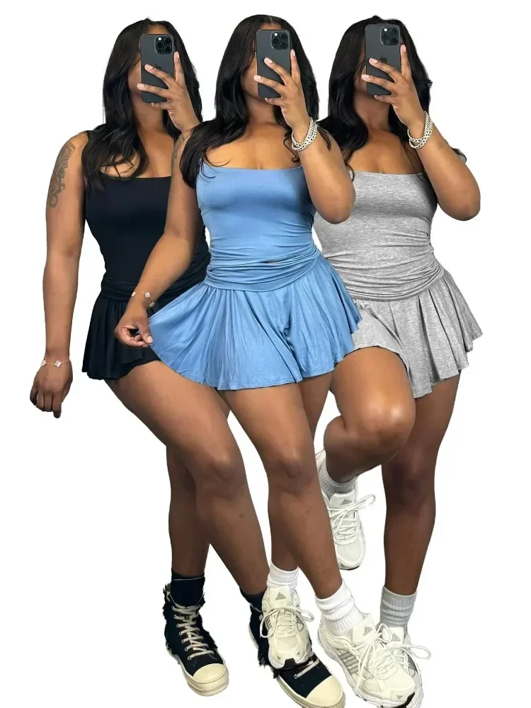 Laxsesu женские плиссированные юбки + топ на бретелях два комплекта из 2 предметов