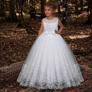 Imported Flower Girls Princess Dress Teen Girl Party Bridesmaid Dresses For Kids Wedding Costome Tulle Lace C