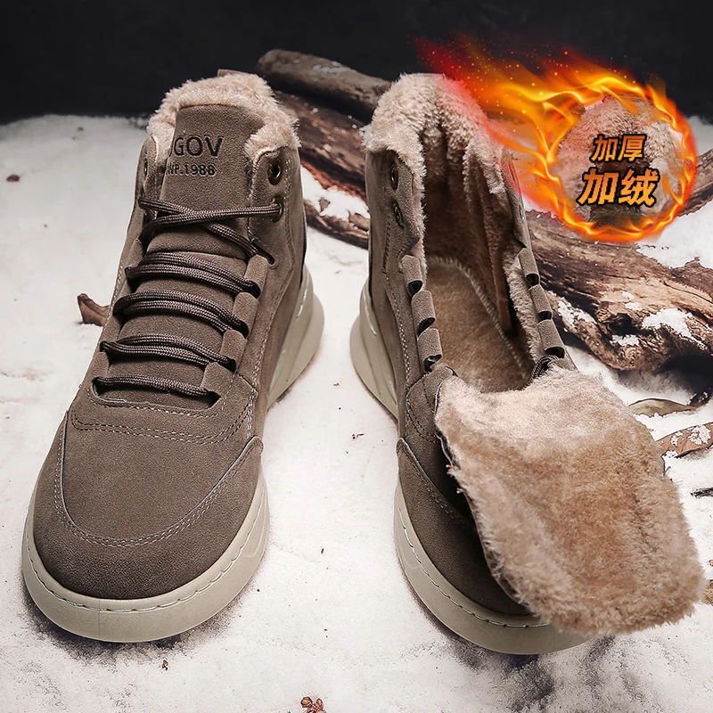 

Мужские зимние ботинки Martin из хлопка, высокие плюшевые мотоциклетные военные ботинки, повседневные спортивные Модные ботильоны, меховая об...