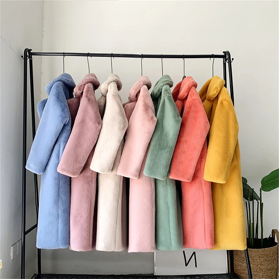 Winter Imitation Mink Faux Rabbit Fur Long Coat Women Warm Thick Overcoat Plush Jacket Casual Loose Outwear Casacos De Inverno
