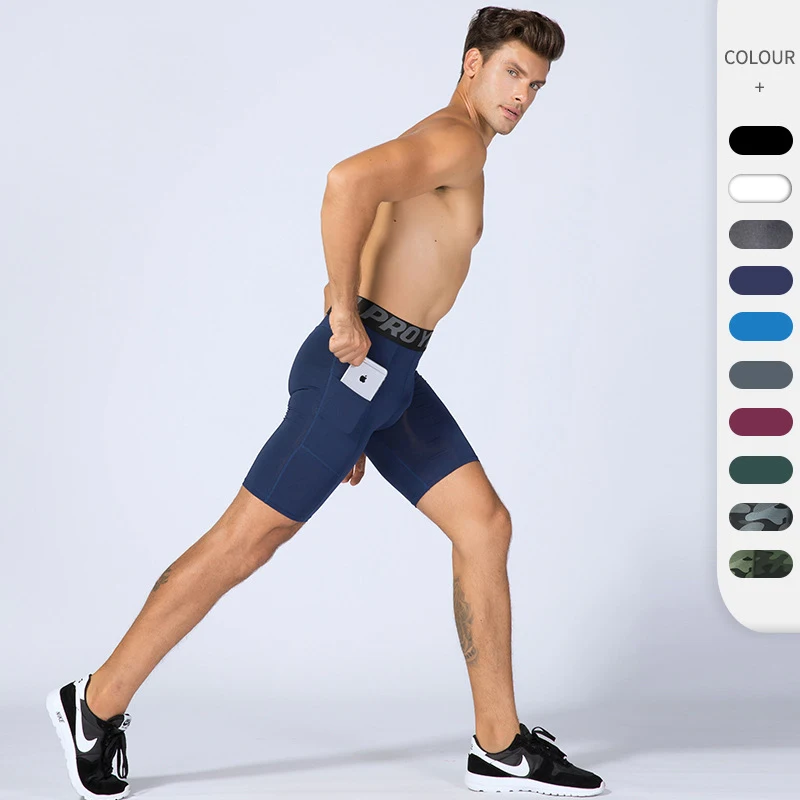 

Мужские быстросохнущие облегающие шорты для фитнеса с карманами, эластичные Компрессионные спортивные брюки для бега, дышащее нижнее белье для тренировок в тренажерном зале