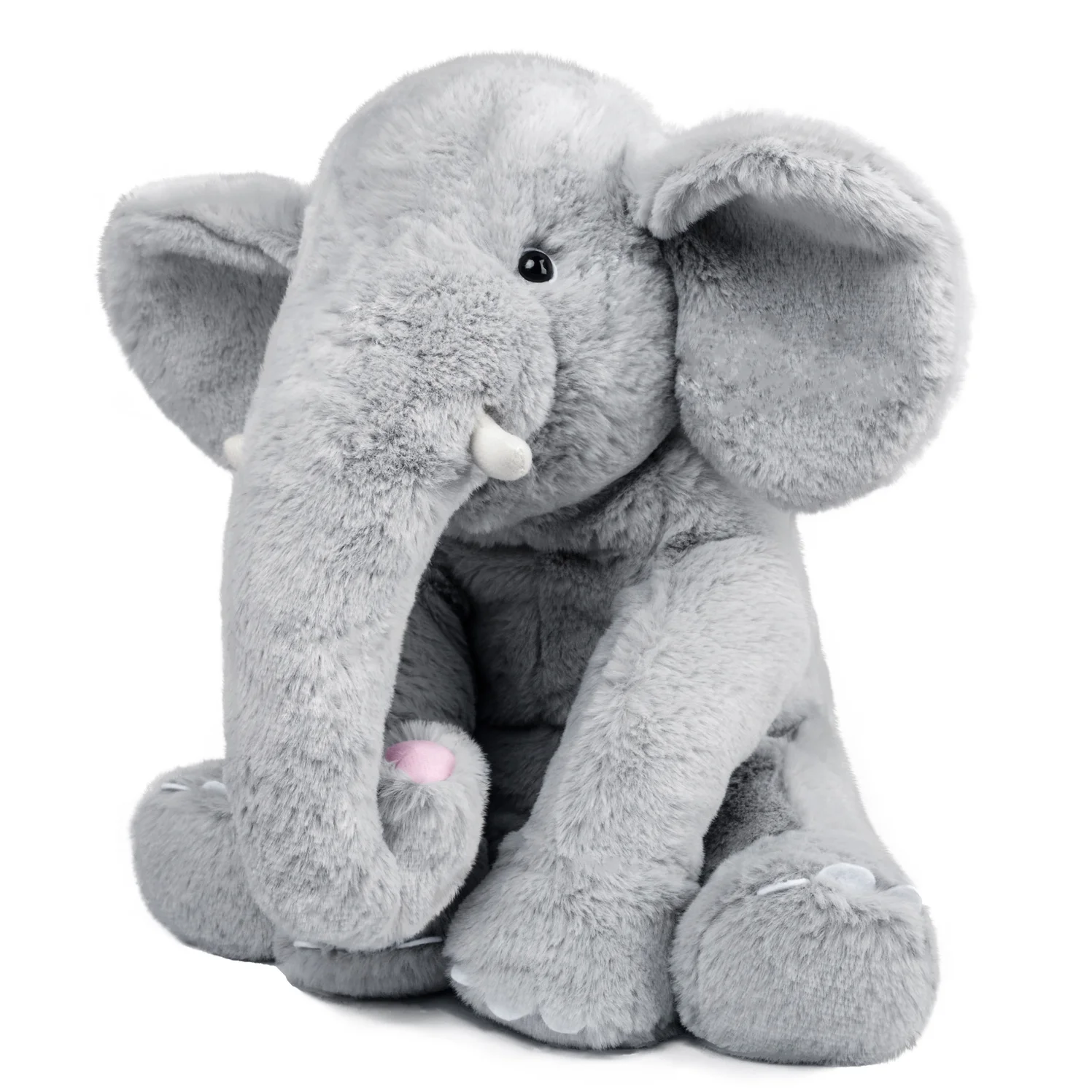 

Fluffy Elephant Stuffed Animal with Pink Ears and Nose Soft Huggable Plush Toy