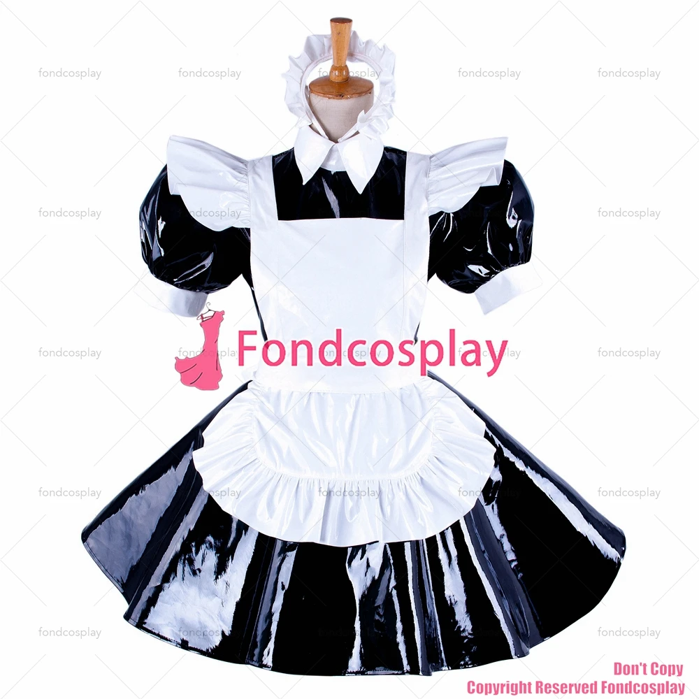 

fondcosplay adult sexy cross dressing sissy maid short 4 colors heavy Pvc Dress Lockable Uniform Costume CD/TV[G343]