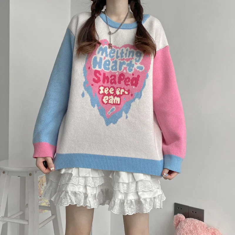 

Kawaii Women Sweater Pull Femme Autumn 2021 Korean Fashion Pullovers Long Sleeve Tops Knitting Outerwear Clothes Jumper Female