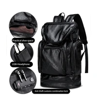 mens bag business pu leather backpack travel bag usb headphone hole storage backpack password lock shoe bag anti theft fashion