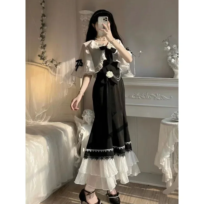 

Prom Lolita Dress Cocktail New Lace Christmas Dress Woman Cheongsam Vintage Fairy Mermaid Black Dress Sweet Two-piece Party Top