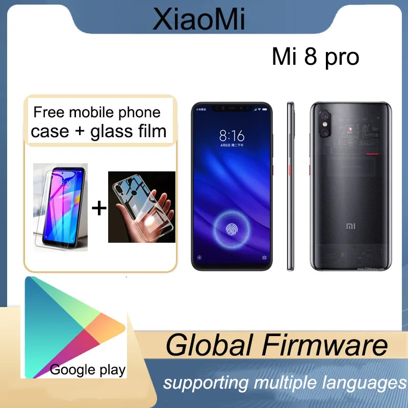 Смартфон Xiaomi Mi 8 PRO, Snapdragon 845, Android, телефон с идентификацией по отпечатку п