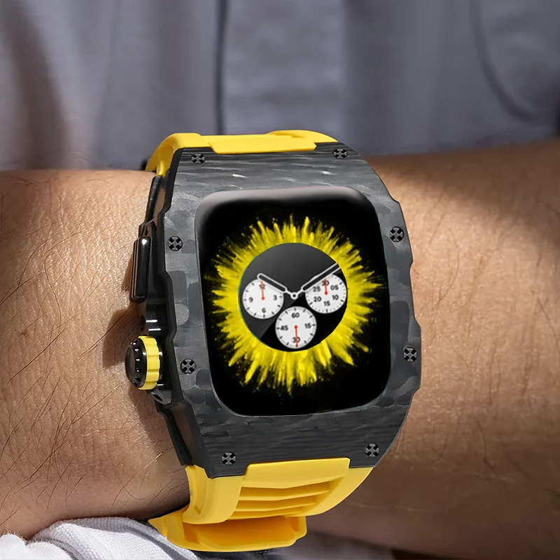 Luxury Carbon Fiber Case for Apple Watch 8 7 45mm Modification Kit for Iwatch Series 44MM 7 6 5 4 SE Stainless Steel Accessories