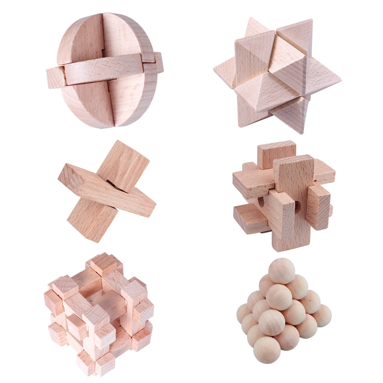 

6 Pcs/Set Kong Luban Lock Kids Children 3D Wooden Toy Adult Intellectual Brain Teaser Game Puzzle Educational Funny Toys
