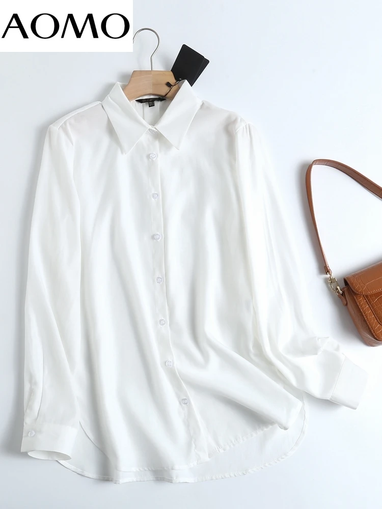 

AOMO 2022 Women High Quality White Shirt Blouse Long Sleeve Chic Female Office Lady Tops 6D135A