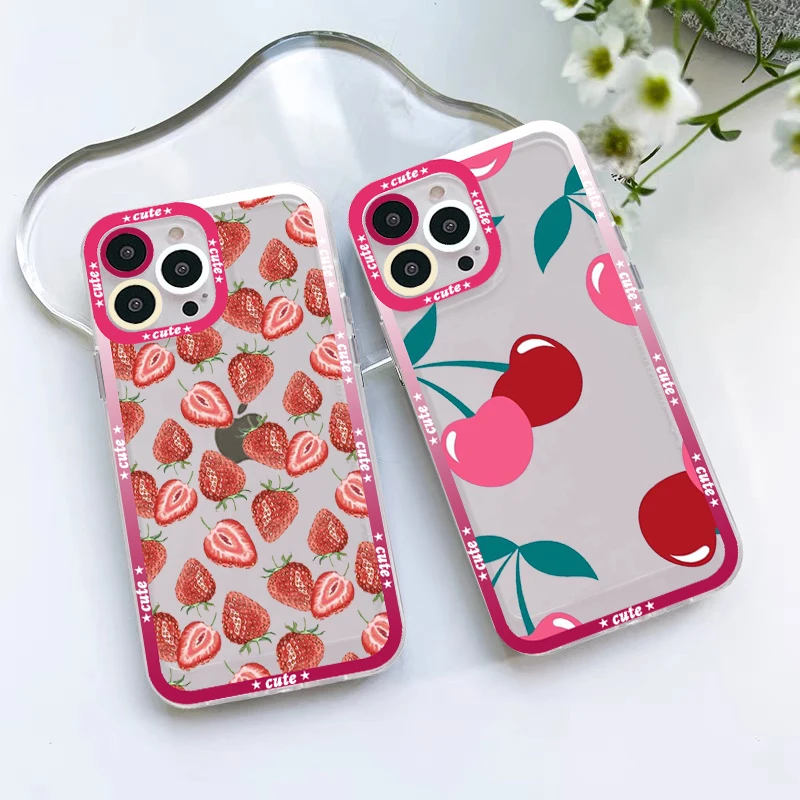 

FHNBLJ Fruit Peach strawberry cherry Phone Case for iPhone 11 12 13 Mini Pro Max 14 Pro Max Case shell