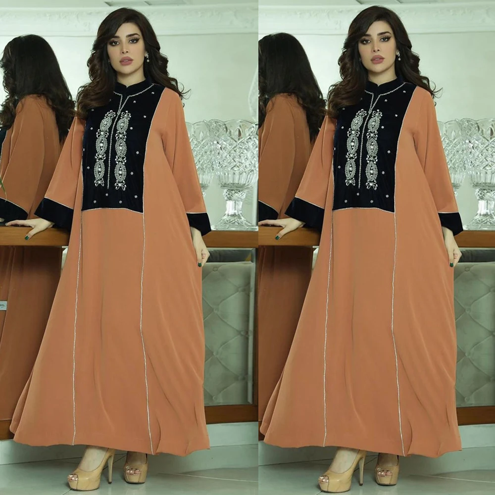 

Eid Mubarak Abaya, мусульманские женские Макси-платья с вышивкой, повседневные марокканские вечерние Дубай, кафтан, исламский Jalabiya Femme Caftan