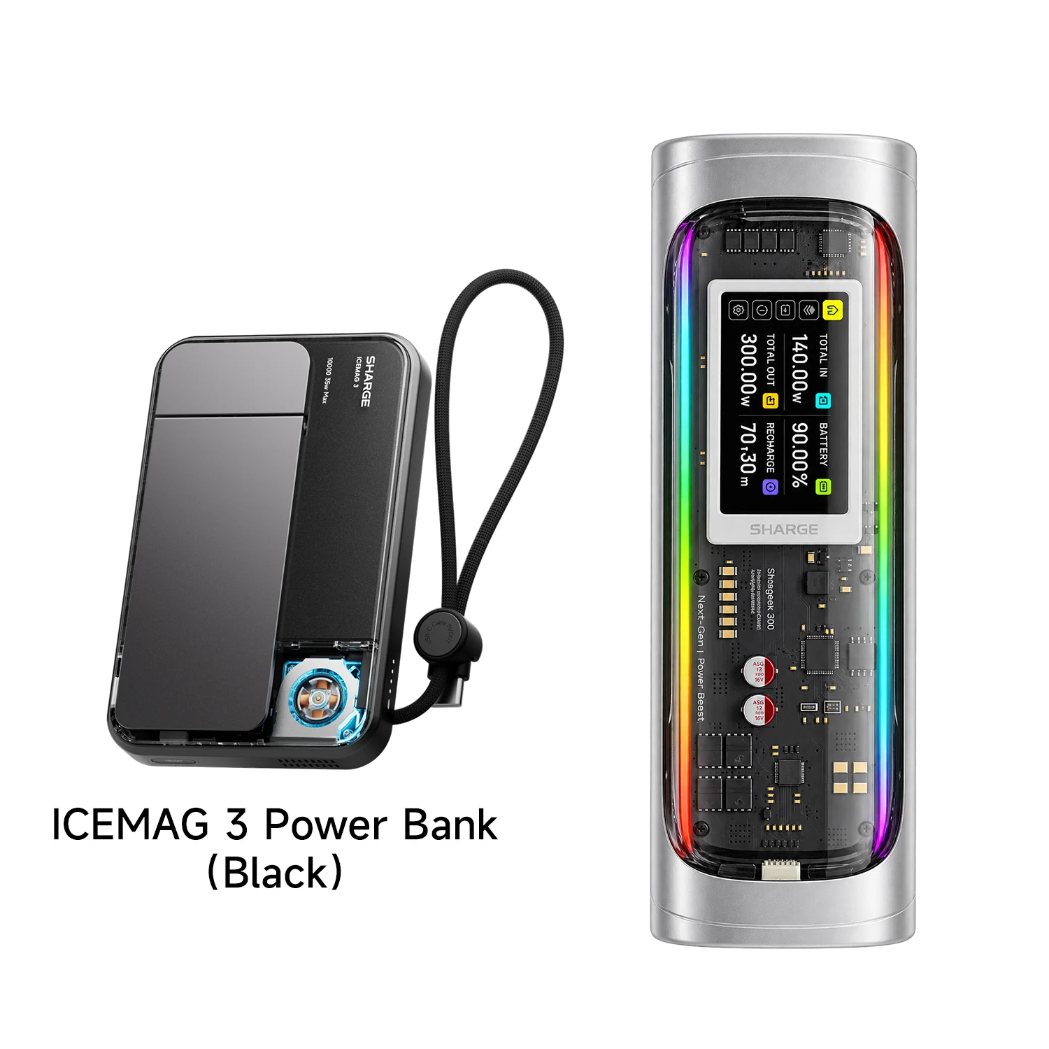 Фото SHARGEEK 300 300W с цифровым дисплеем + ICEMAG 3 Qi2.2 с активным охлаждением, магнитный двойной аккумулятор для iPhone и MacBook №1