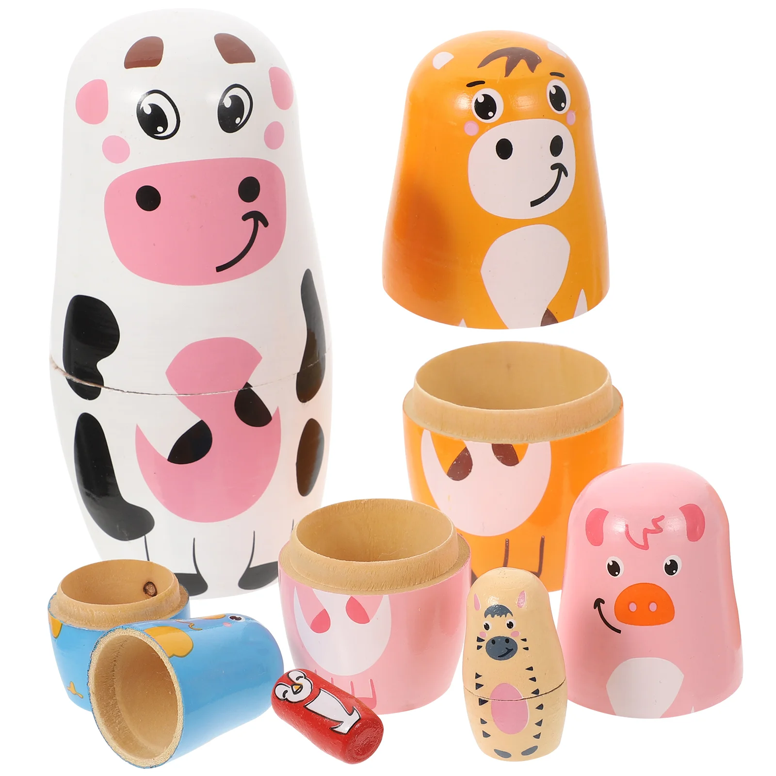

5Pcs Children Adorable Dolls Cartoon Nesting Dolls Wooden Kids Playthings