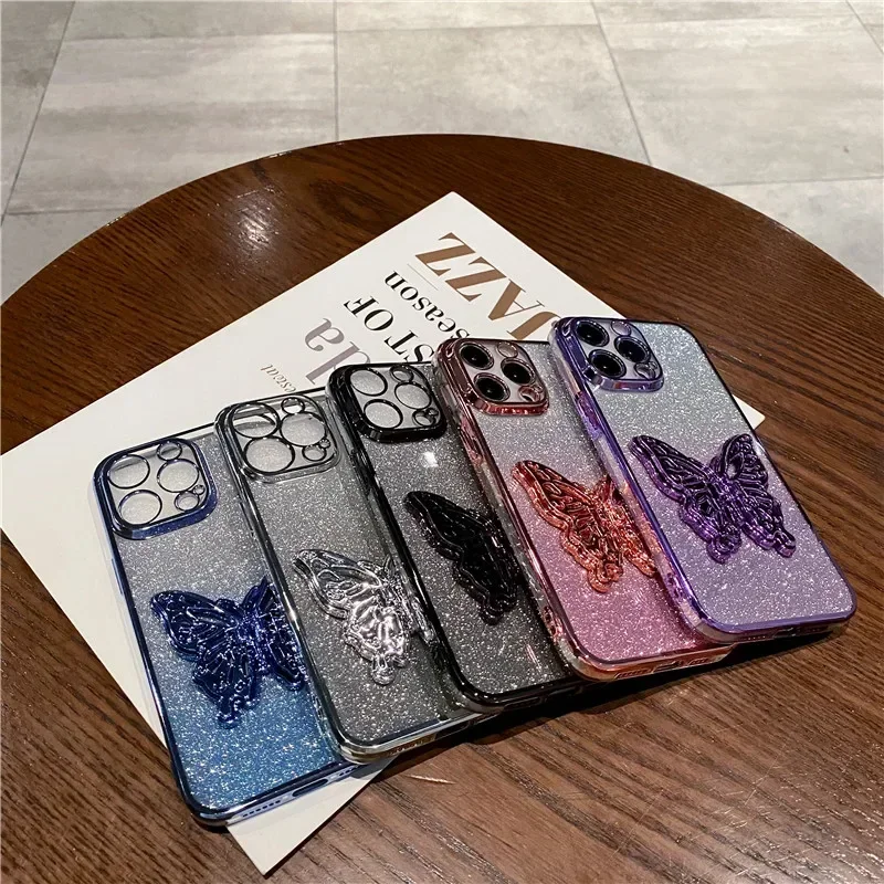Besdynasty Роскошный блестящий чехол для телефона с держателем-бабочкой iPhone и Samsung