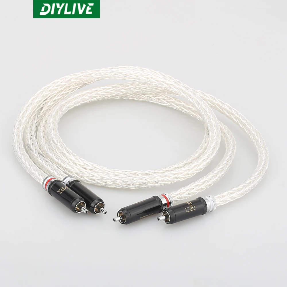 

8AG single crystal copper silver plated two to two RCA double Lotus audio signal wire fever audio amplifier CD connection cable