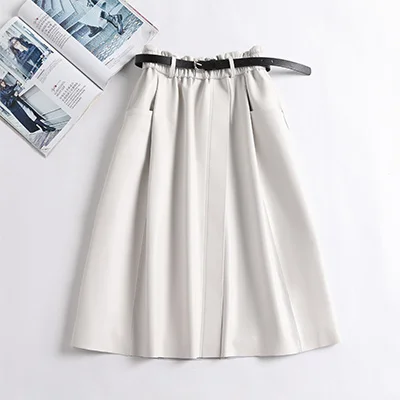 

Luxury brand A-line Genuine 2023 Autumn Winter Sheepskin Leather Long s for Women White Pleated Skirt Zm1933