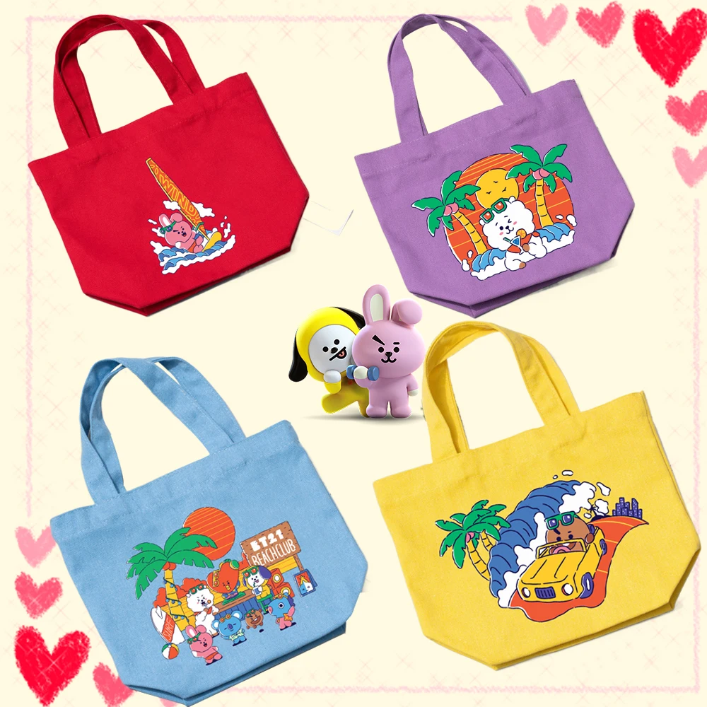 

Bt21 Canvas Bag Beach Club Kawaii Handbag Anime Rj Tata Chimmy Koya Cooky Cute Bento Bags Lovely Portable Kpop Bts Fans Gifts
