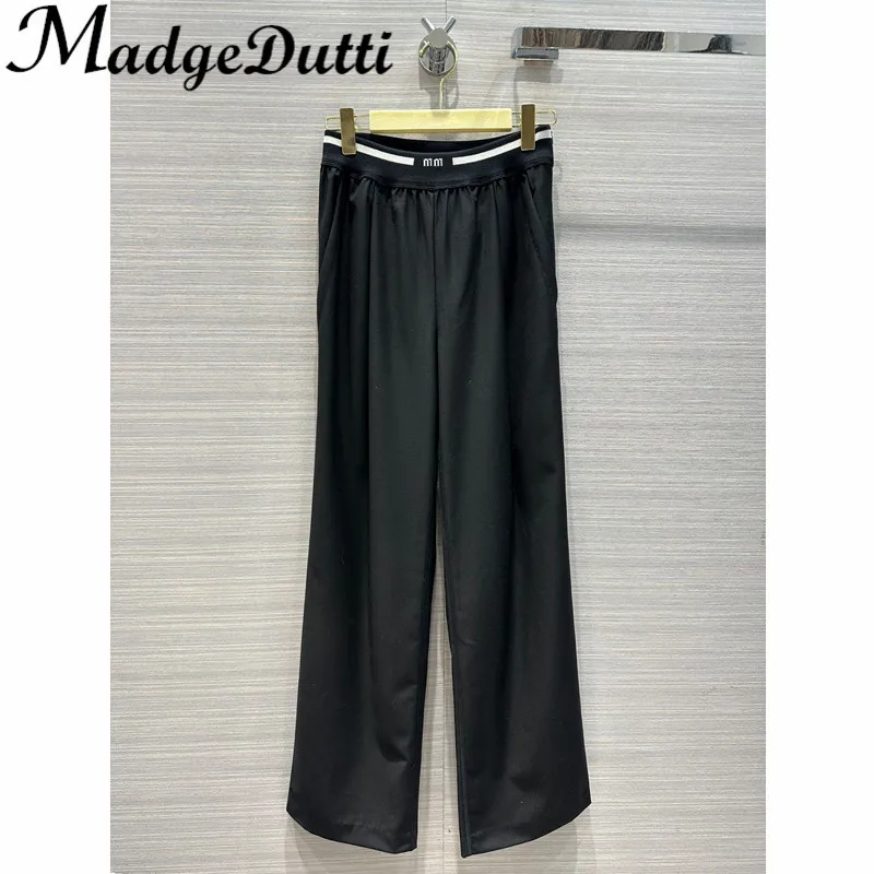 12.14 MadgeDutti Casual Letter Elastic Waist Loose Drape Straight Wide Leg Pants Women