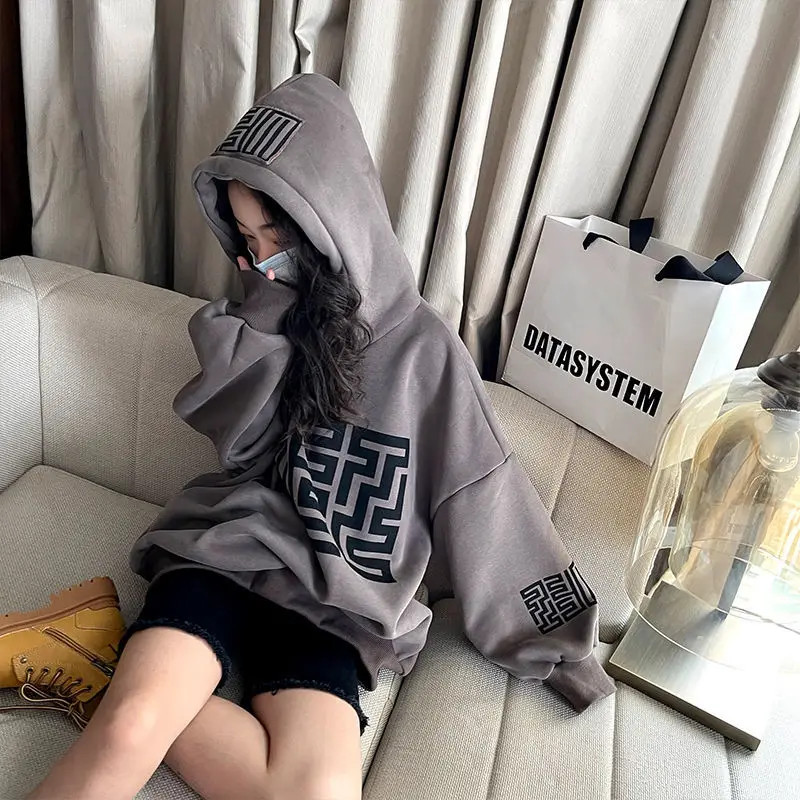 

Girls Autumn And Winter New Velvet Sweater Middle And Older Children With Thickened Hooded Jacket Children Loose Tops