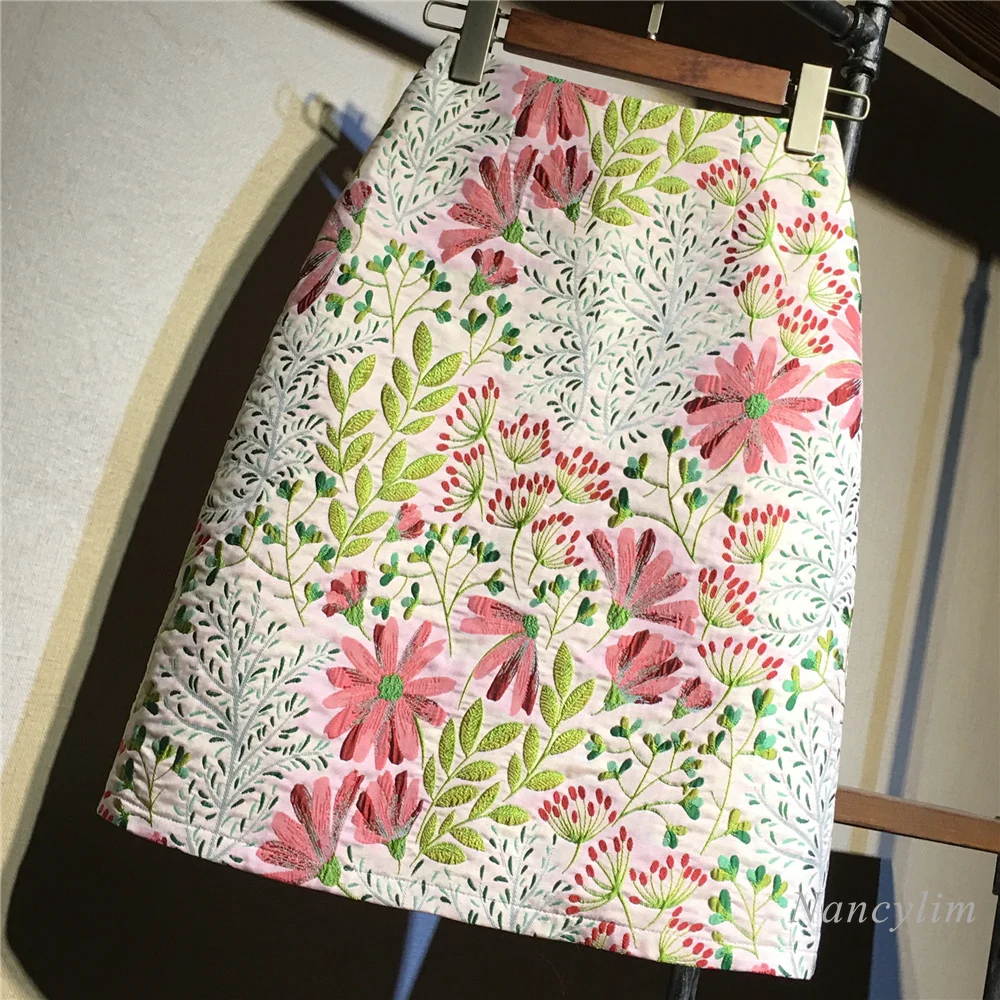 

Sweet Floral Jacquard Skirt Women's 2022 Spring Summer A- Line Mid-Length High Waist Over Knee Hip Skirts Falda Jupes Femme