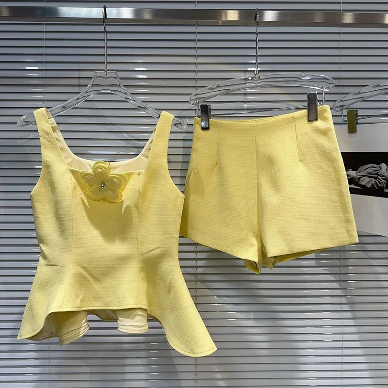 Женский костюм из двух предметов элегантный укороченный топ без рукавов и шорты