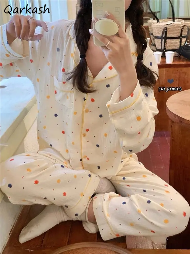 

Красочные пижамные комплекты, женские осенние наряды с длинным рукавом, повседневная одежда для сна в стиле Харадзюку, домашняя одежда в Корейском стиле, Милая женская одежда