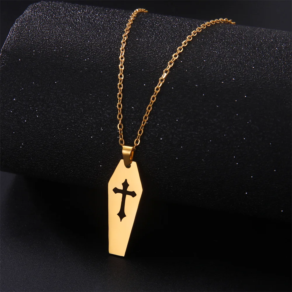 

My Shape Coffin Vampire Jesus Cross Necklaces for Women Men Goth Coffin Pendants Gothic Charms Religious Amulet Jewelry Gifts