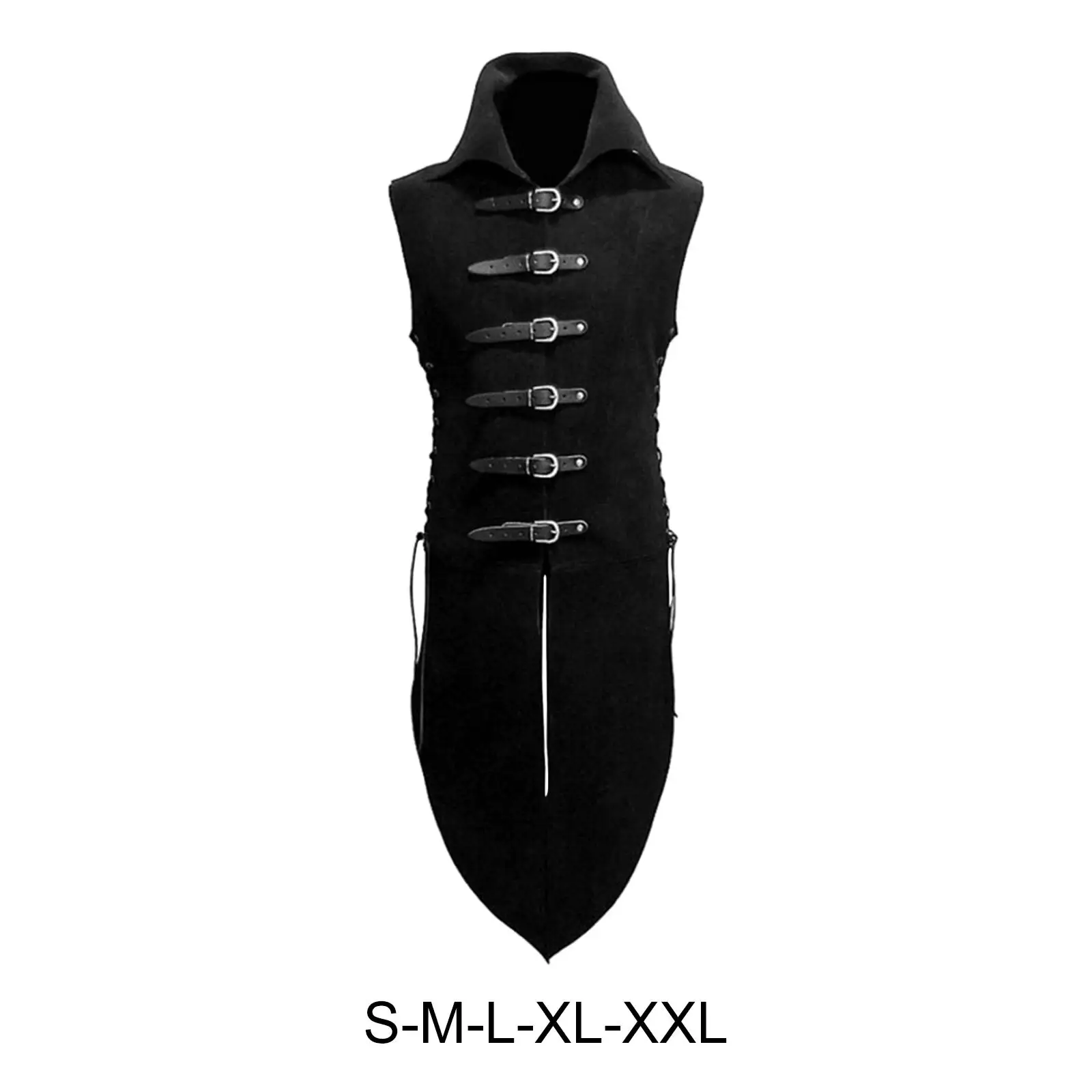 

Unisex Medieval Cosplay Vest Waistcoat Mid-Long Sleeveless Leather Buckle Gothic Knight Tops