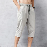 60hotmens shorts summer breeches solid capri pants elastic waist mens drawstring 34 length cropped pants beach track pants