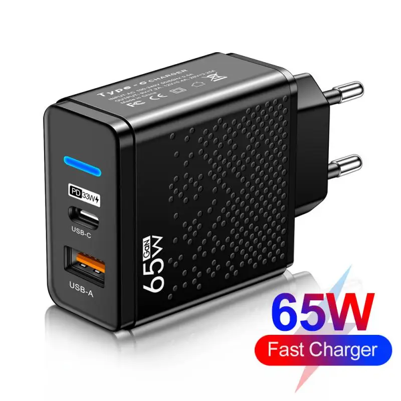 

USB PD 65W GaN Wall Charger For MacBook QC 3.0 PD3.0 Type C USB Fast Charger For IPhone 13 12 Pro Max Huawei Samsung S22
