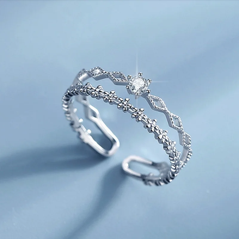 

Retro Minimalist Opening Rings For Women Double Layer Moon Stars Cross Zircon Adjustable Finger Ring Girl Personality Jewelry