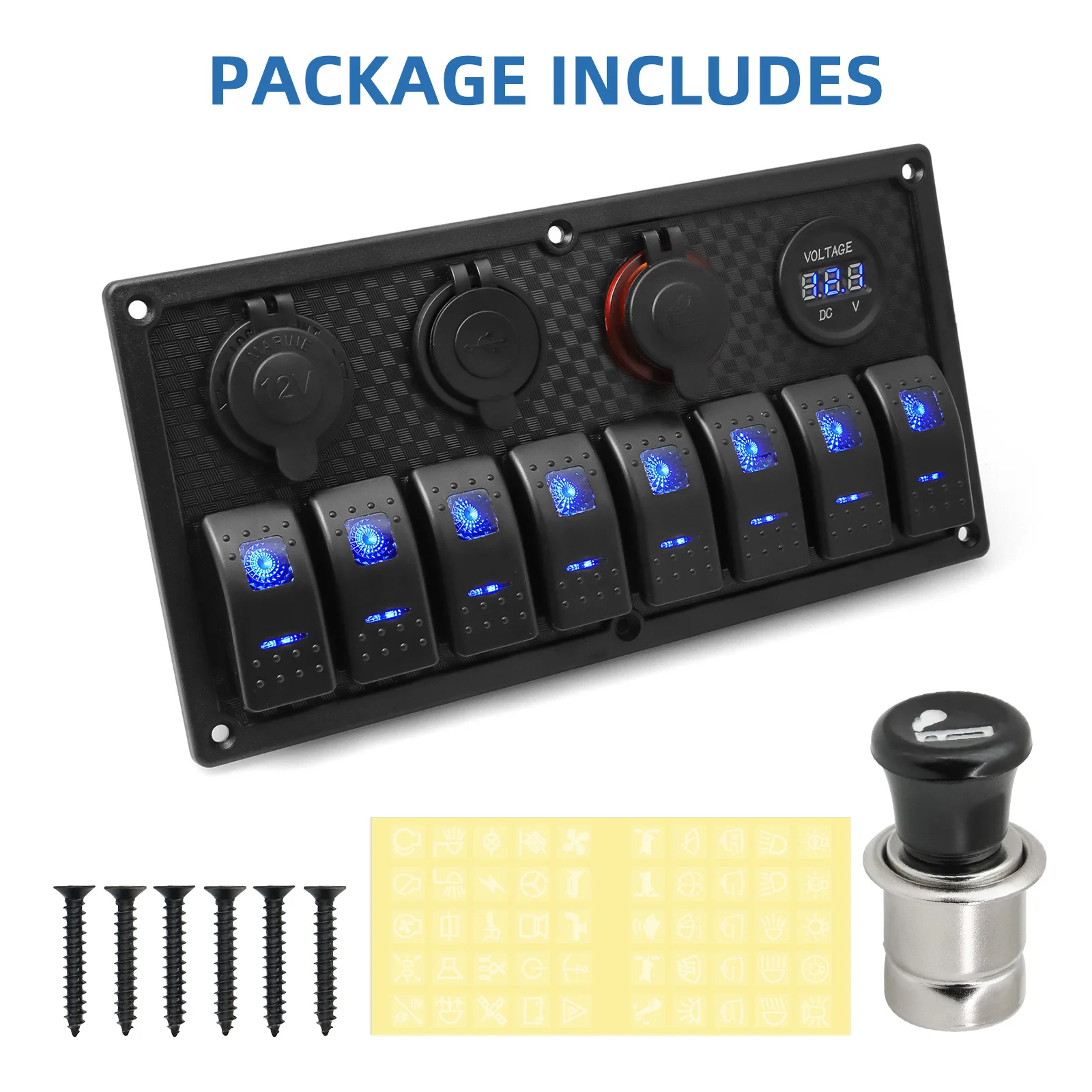 12 В/24 В двойной USB-прикуриватель с 8 кнопками