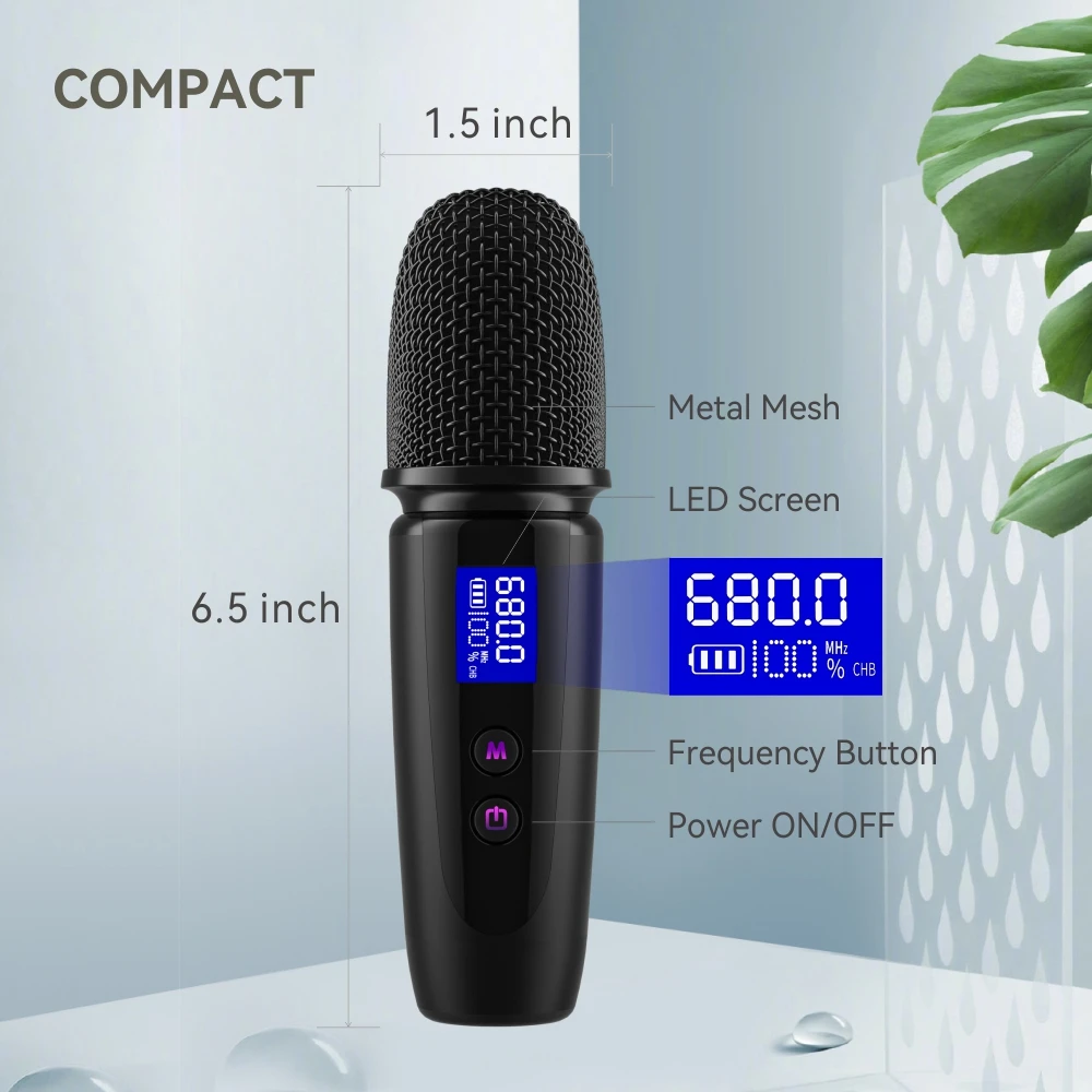 Small Wireless Microphone 6.5’’ Handheld UHF Dynamic Mic System Voice Amplifier for Abramtek Bluetooth Speakers Karaoke Party |