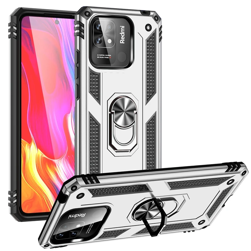 

Luxury Armor Shockproof Case For Xiaomi Redmi 10C 10A 10 9 9A 9T 9C NFC Cover Silicone Bumper Hard PC Back Cover With Metal Ring