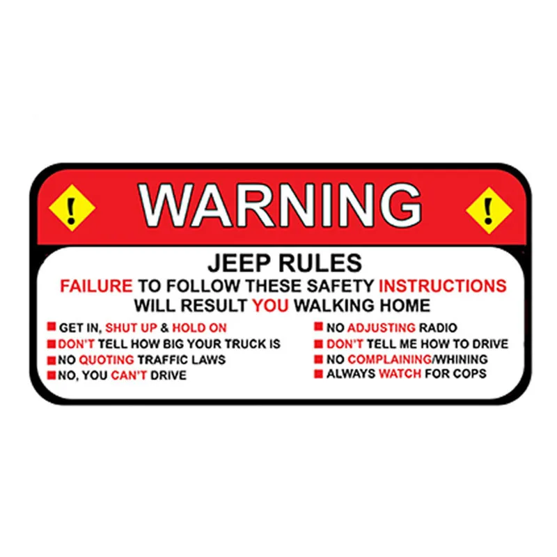 1 шт. 13 см x 6 3 для Jeep Rules предупреждающая наклейка Wrangler Sahara забавная виниловая