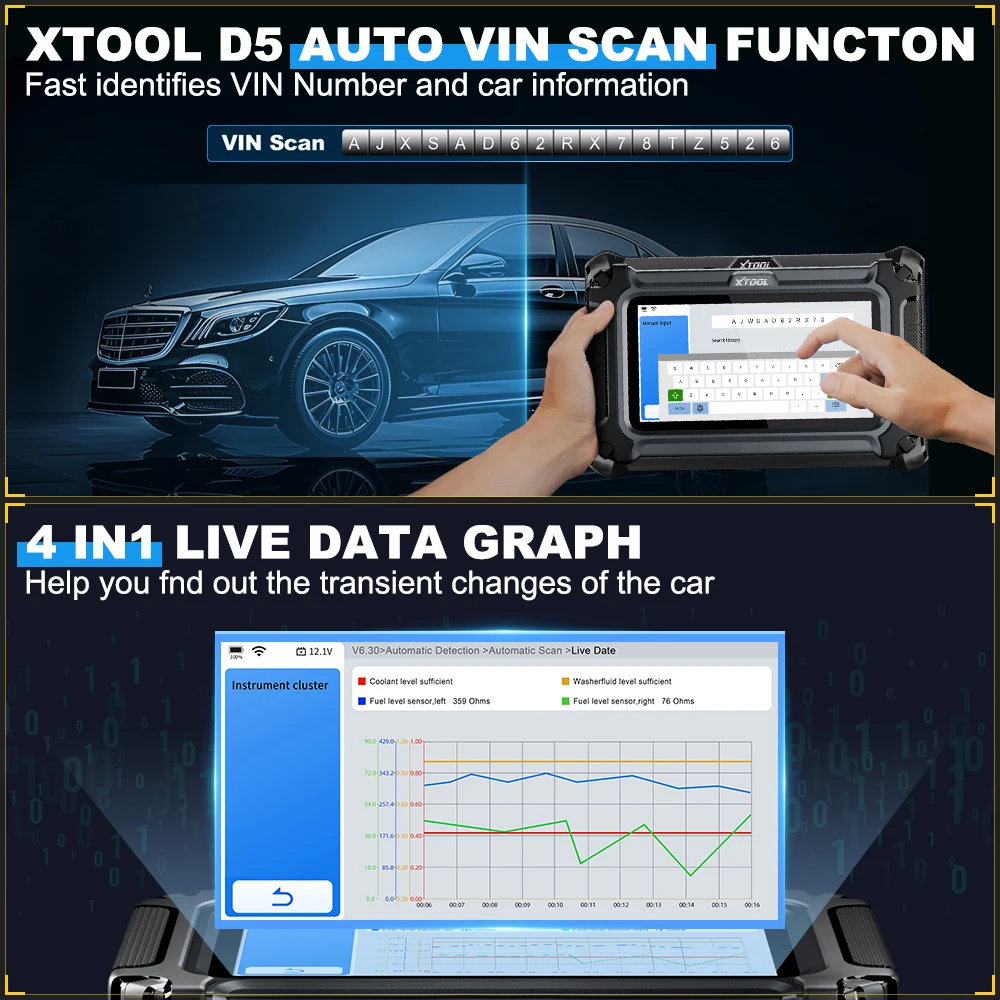 Фото XTOOL D5 Автомобильные диагностические инструменты CAN FD FCA Бесплатное обновление Автоматический OBD OBD2 Сканер Пять систем диагностики OBDII Считыватель кодов №3