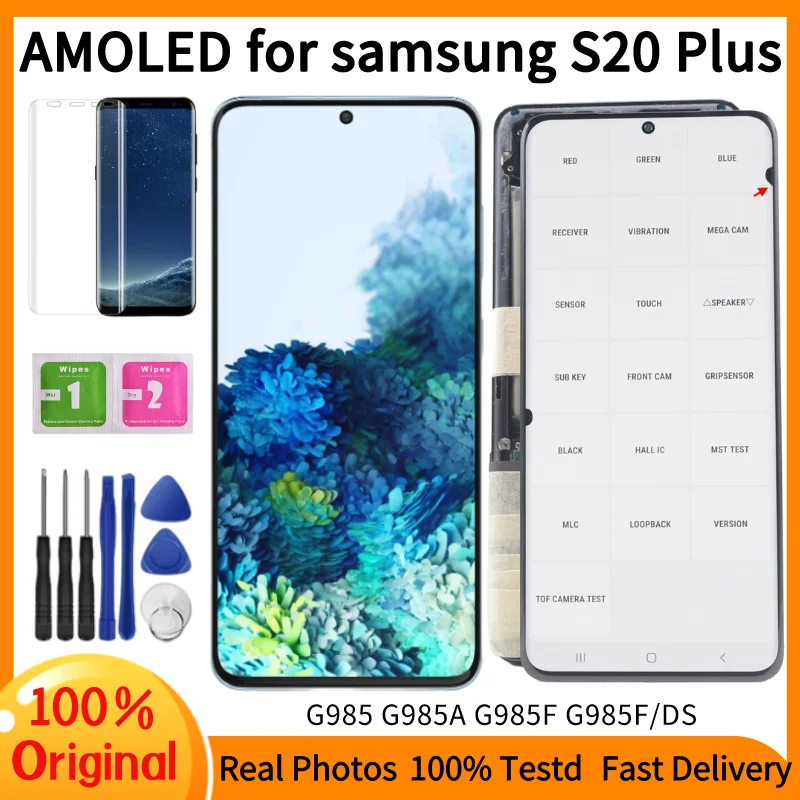 Ceny Oryginalny LCD Do Samsung Galaxy S20 Plus Ekran Dotykowy LCD Digitizer Do Samsung Wyświetlacz S20 + G985 G985F AMOLED Ekran Naprawy Część