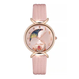 Moon with Diamonds Watches Women Fashion Luxury Quartz Wristwatches Casual Female Leather Watch Creative Montre Femme