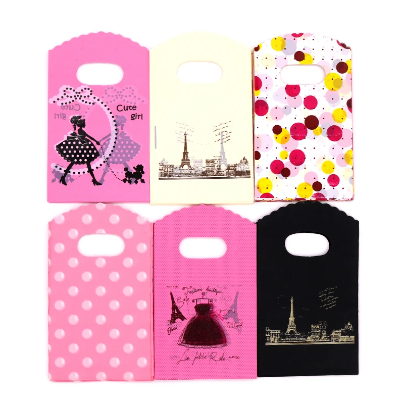 

9x15cm Small Gift Bags Plastic Shopping Bags 100pcs/lot Beauty Printing Boutique Jewelry Gift Packaging Bags Bracelet Storage