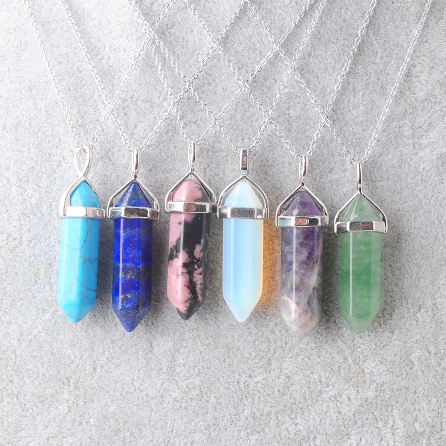 

WOJIAER Natural Crystal Stone Hexagonal Bullet Pointed Pendants for DIY Jewelry Making Necklaces Accessories BN303