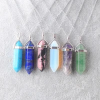 wojiaer natural crystal stone hexagonal bullet pointed pendants for diy jewelry making necklaces accessories bn303