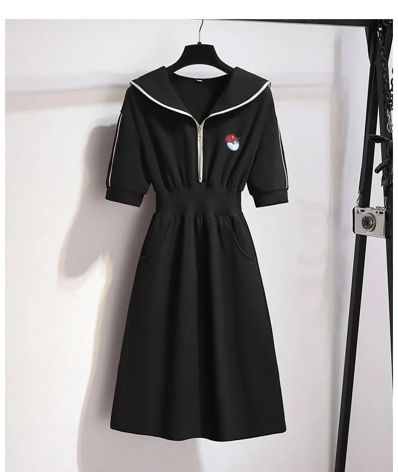 Golf 2023 Summer New Mid-length Casual Sweater Dress Show Thin Skirt Collegiate Style Navy Collar Pink Dress Female