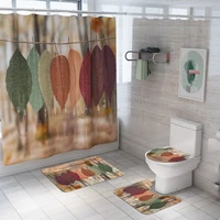maple leaf landscape print home decor bathroom toilet cover sets waterproof shower curtain home textile mats carpet suits